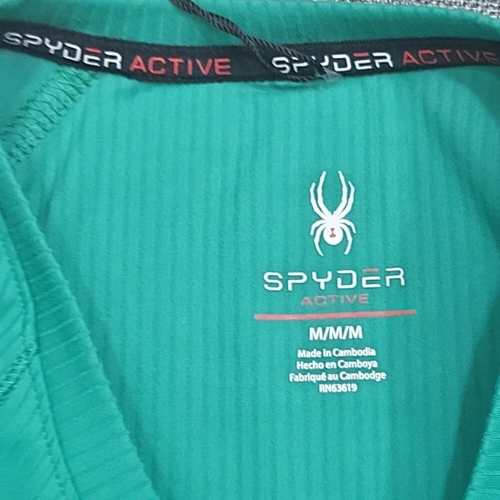 Spyder Womens Active Ribbed Short Sleeves Tee Shirt Top Medium Size Green - Picture 7 of 9